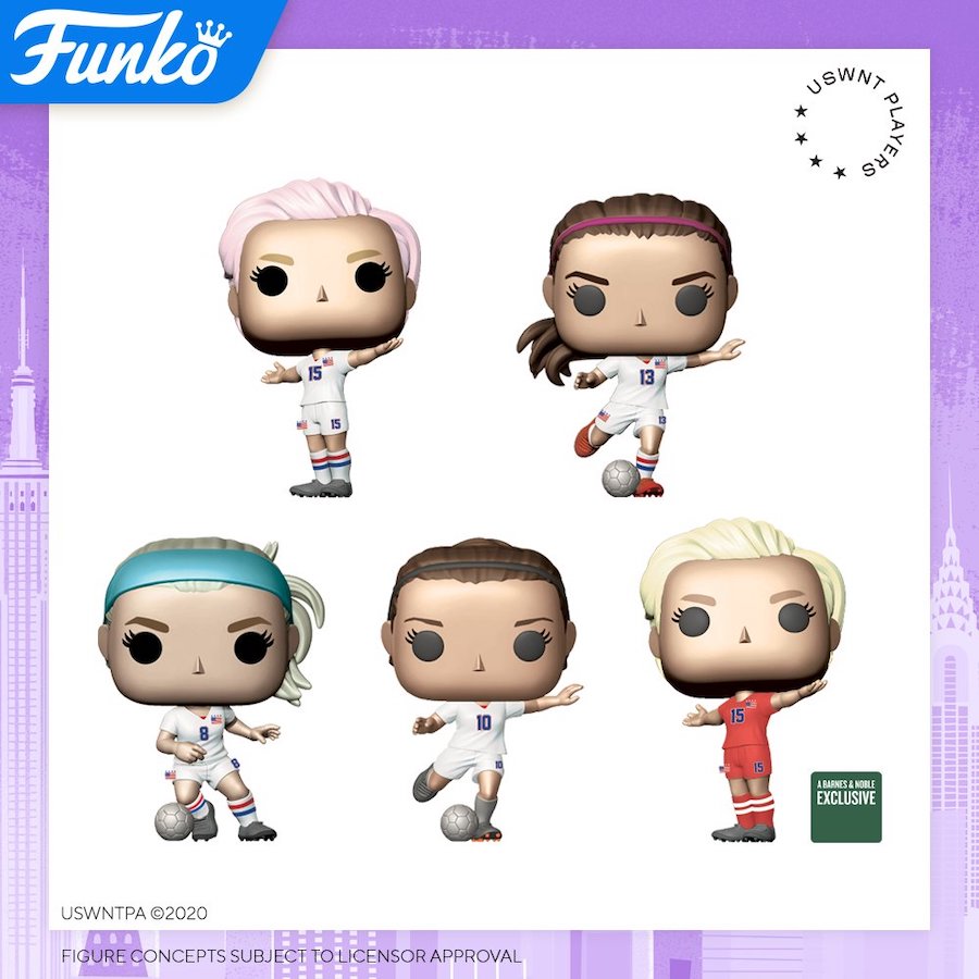 Figurines pop ou funko pop de Julie Ertz, Carli Lloyd, Alex Morgan et Megan Rapinoe, joueuses américaines de soccer